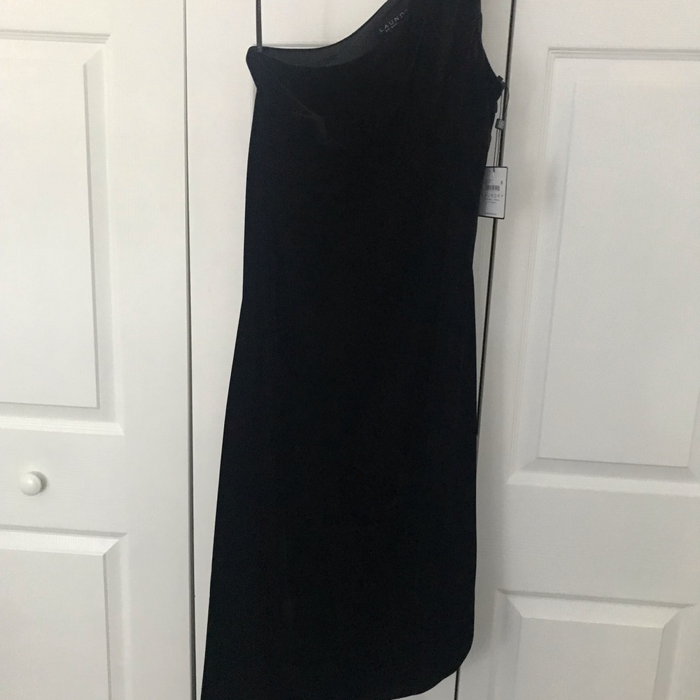 LAUNDRY DRESS … Amazing velvet black dress …. One shoulder , asymmetric